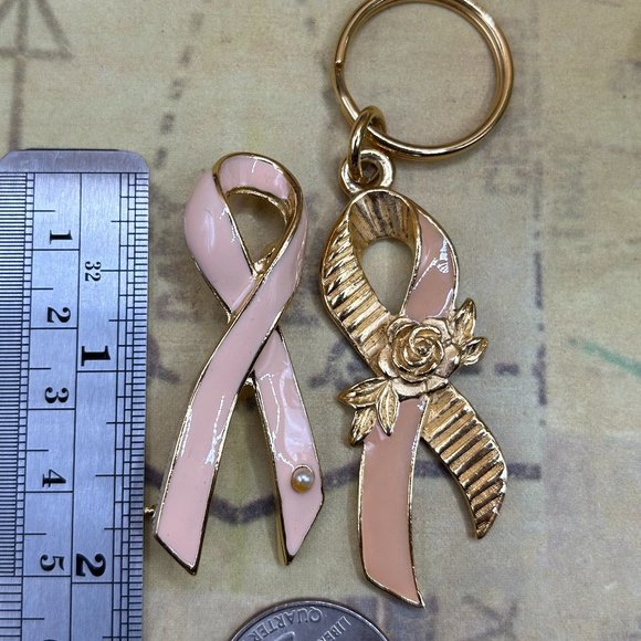 Avon Jewelry - Pink Ribbon Gold Breast Cancer Awareness Brooch Pin & Key Chain Avon & Latasia